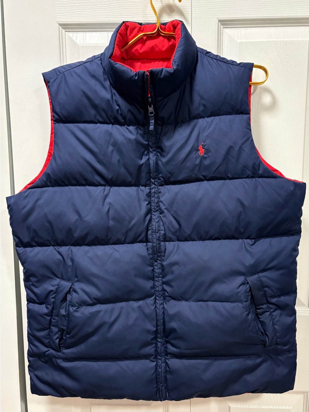 Classic Ralph Lauren POLO Down Puffer Vest Reversible Navy Blue/Red Medium